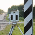 Traffic police speed camera standing on a highway in Russia close up Royalty Free Stock Photo