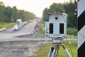 Traffic police speed camera standing on a highway in Russia close up Royalty Free Stock Photo