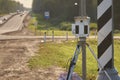 Mobile speed camera device standing on highway in Russia Royalty Free Stock Photo