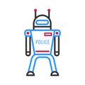 Police robot on white background. Futuristic android military machine