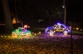 Police and Santa Christmas light at night. Merry Mile. Royalty Free Stock Photo