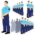 Police security guard vector set with blue uniform