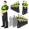 Police security guard vector set with fluorescent safety vest