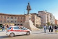 Police securty car on duty near the crowded square