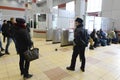 A police sergeant monitors law and order at the railway station in Orekhovo-Zuyevo, Moscow Region