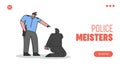 Police service landing page. Policeman arresting handcuffed criminal bandit Royalty Free Stock Photo