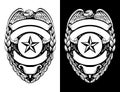 Police, Sheriff, Law Enforcement Badge Isolated Vector Illustration in both Black Line Art and White Versions