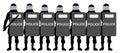 Police with shields. Silhouette vector illustration Royalty Free Stock Photo