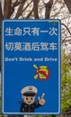 Police sign warning against drunk driving, Beijing. Royalty Free Stock Photo