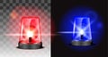 Set of realistic flashing police siren or ambulance red blue flashing lamp or safety emergency light warning rescue. eps