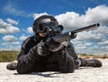 Police sniper in action Royalty Free Stock Photo