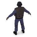 Police special forces officer in black uniform isolated on white. 3D illustration Royalty Free Stock Photo