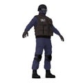 Police special forces officer in black uniform isolated on white. 3D illustration