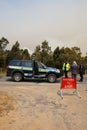 Police and State Emergency Service at the Road to Coles Bay. Tasmania. Australia