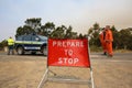 Police and State Emergency Service at the Road to Coles Bay. Tasmania. Australia