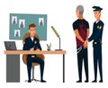 Police station building interior with employees, staff. Police officer in uniform working. Detective in office make Royalty Free Stock Photo