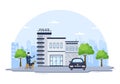 Police Station Department Building with Policeman and Police Car in Flat Style Background Illustration Royalty Free Stock Photo