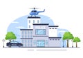 Police Station Department Building with Policeman and Police Car in Flat Style Background Illustration Royalty Free Stock Photo