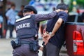 Police steel handcuffs,Police arrested. Royalty Free Stock Photo