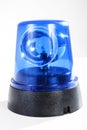 Police strobe studio photo. Emergency Light blue, spinning beacon. Glowing siren for cars. Fire protection signs