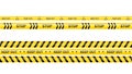 Police tape, crime danger line. Caution police lines isolated. Warning keep out tapes. Set of yellow warning ribbons. Vector