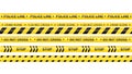 Police tape, crime danger line. Caution police lines isolated. Warning crime scene tapes. Set of yellow warning ribbons. Vector Royalty Free Stock Photo