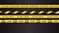 Police tape, crime danger line. Caution police lines isolated. Warning tapes. Set of yellow warning ribbons. Vector