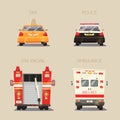 Police, Taxi, Ambulance car and Firetruck. Vector cartoon illustration Royalty Free Stock Photo