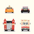 Police, Taxi, Ambulance car and Firetruck. Vector cartoon illustration