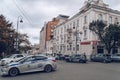 police and taxi cars on the streets of Vladivostok