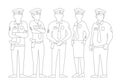 Police team. A group of policemen. Women and men in uniform. Law and order. Law enforcement officers. Outline contour