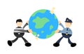 police and thief fight for world cartoon doodle flat design style