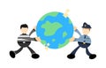 police and thief fight for world cartoon doodle flat design style Royalty Free Stock Photo