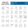 Police thin line icon set, security symbols collection, vector sketches, logo illustrations, safety signs linear