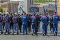 Police troops from the mountaineers and skiers in formation Royalty Free Stock Photo