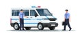 Police truck with guards semi flat RGB color vector illustration Royalty Free Stock Photo