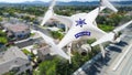 Police Unmanned Aircraft System, UAS Drone Flying Above A Neighborhood and Street Royalty Free Stock Photo