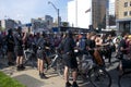 Police used bicycles to control thousands of activists marching along University Avenue in a protest ahead of the G20 summit