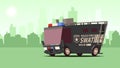 Police Van. Armored Special Forces Vehicle SWAT on City Landscape Background. Royalty Free Stock Photo