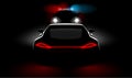 Police vehicle detain violators in the dark with the headlights and taillights Royalty Free Stock Photo