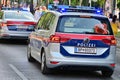 Police vehicle at a large demonstration in Vienna