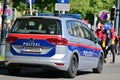 Police vehicle at a large demonstration in Vienna