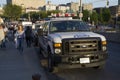 Police vehicles parked before Yankee Stadium game in the Bronx Royalty Free Stock Photo