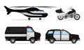 Police Vehicles with Patrol Car and Helicopter Vector Set Royalty Free Stock Photo