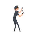 Police Woman with Gun and Handcuffs, Female Police Officer Arrested Criminal Vector Illustration Royalty Free Stock Photo