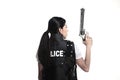 Police woman hold revolver gun Royalty Free Stock Photo