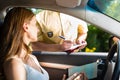 Police - woman in traffic violation getting ticket Royalty Free Stock Photo