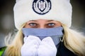 Police woman in winter time Royalty Free Stock Photo