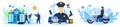 Police work vector illustration set, cartoon flat policeman character working, policeofficer people protect bank from