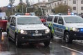 Police workers riding cars with boat on military parade Royalty Free Stock Photo